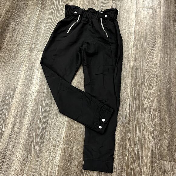 EUC RtA Leon Black Paperbag Waist Zip Ankle Pants S Small Jogger Trousers Silver - Picture 7 of 16